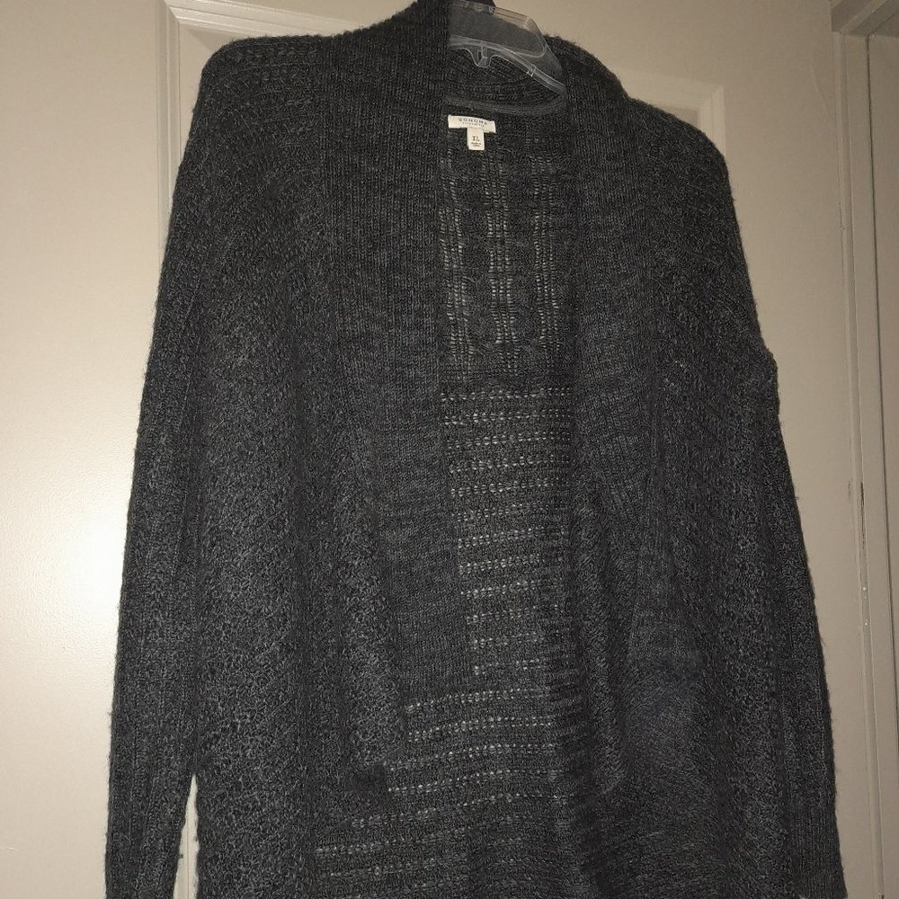 Sonoma Dark Grey Knit Sweater with Draped Lapel XL